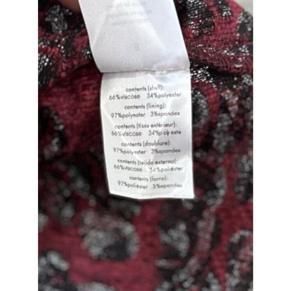 Rachel Parcell Jacquard Floral High Low Ruffle Hem Skirt Burgundy Gray Sz 8 - Picture 9 of 10